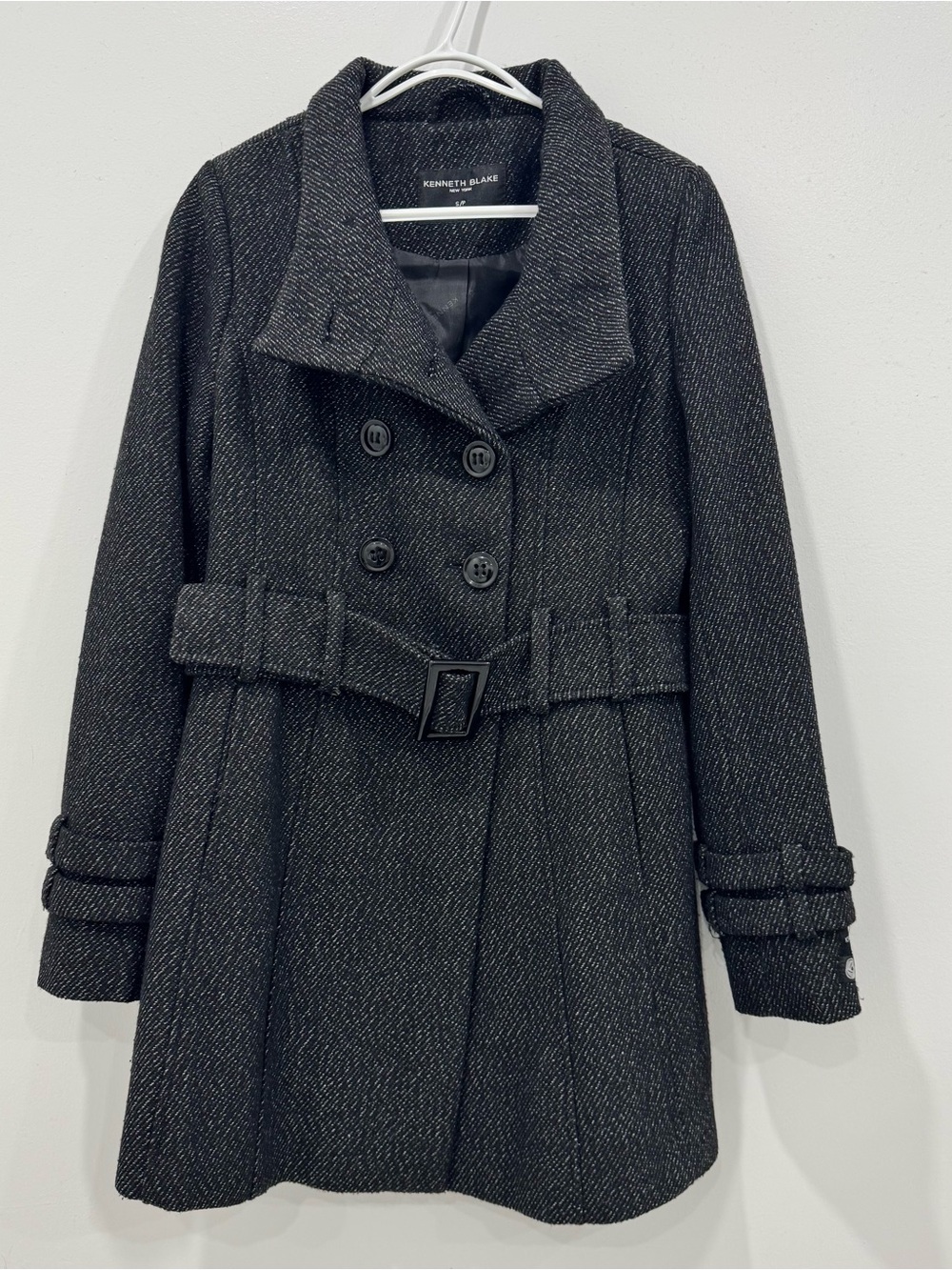 Kenneth Blake Charcoal Tweed Belted Pea Coat